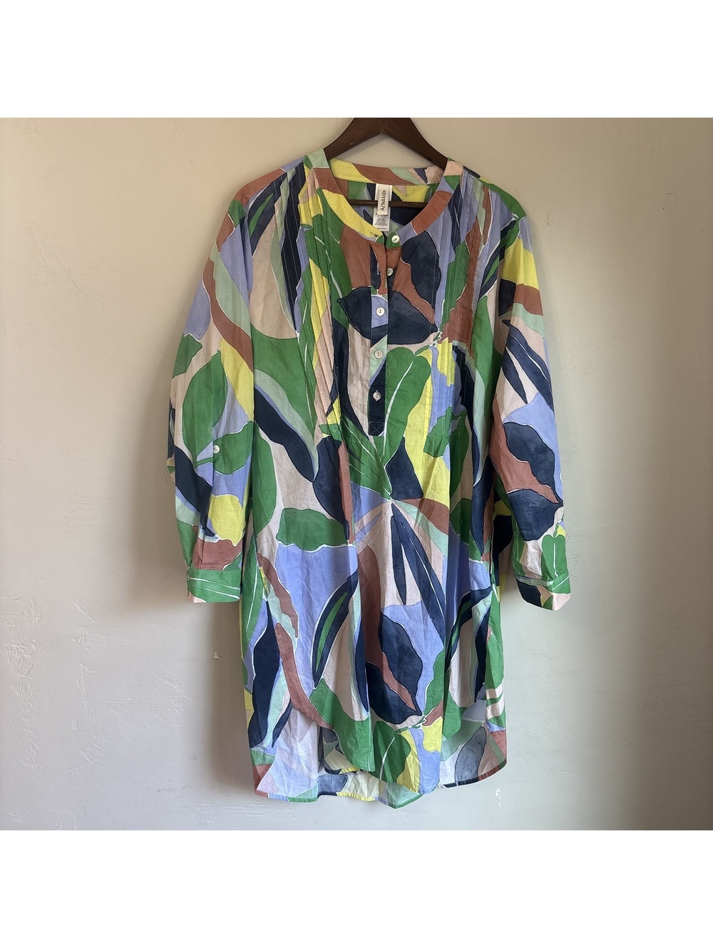Artesands 100% Cotton Floral Botanical Beach Cover Up Tunic Shirt Dress US 20-22